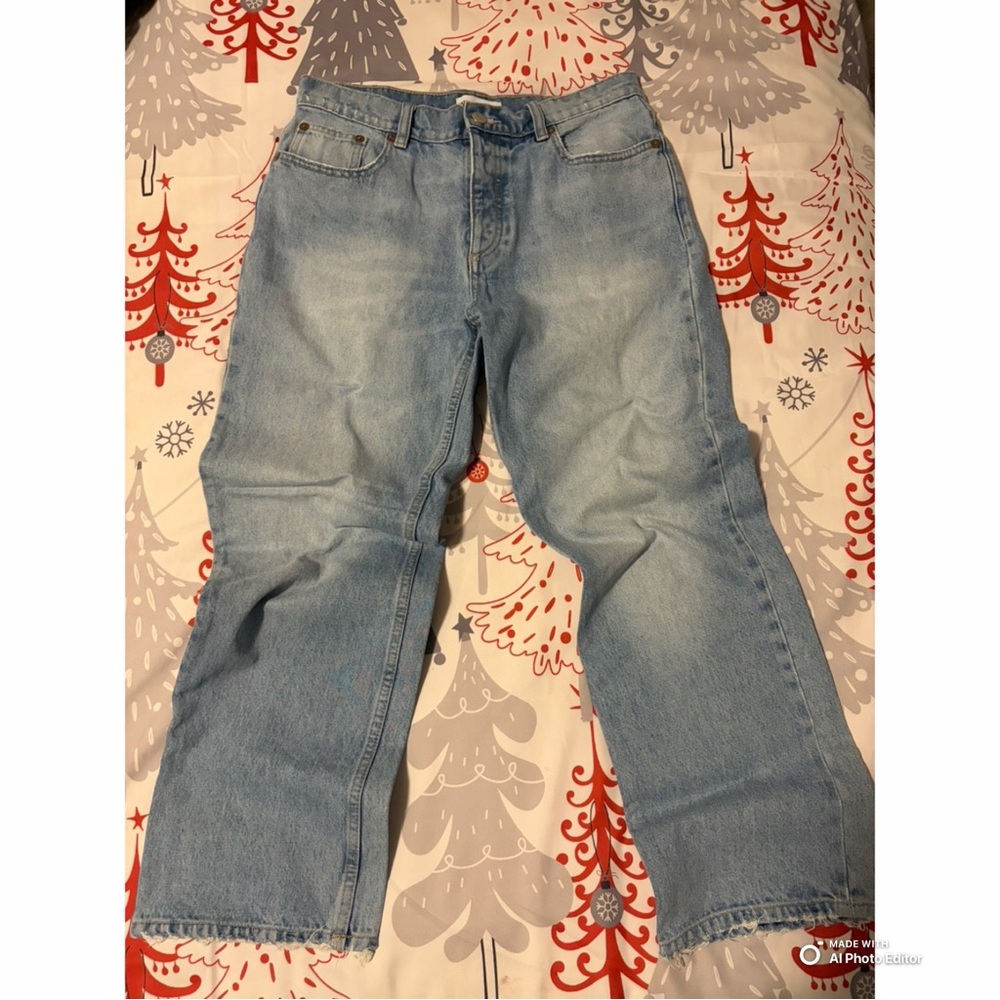SOLD: ZARA - High Waisted, Button Fly Crop - Light Blue Jeans
